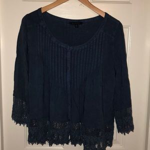 American Eagle Navy Blue Mid-Sleeve Top